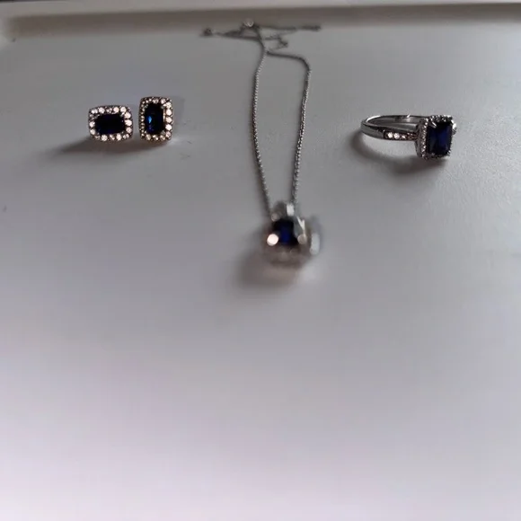 Zales Silver Necklace Set with Blue Stones - Picture 2 of 3